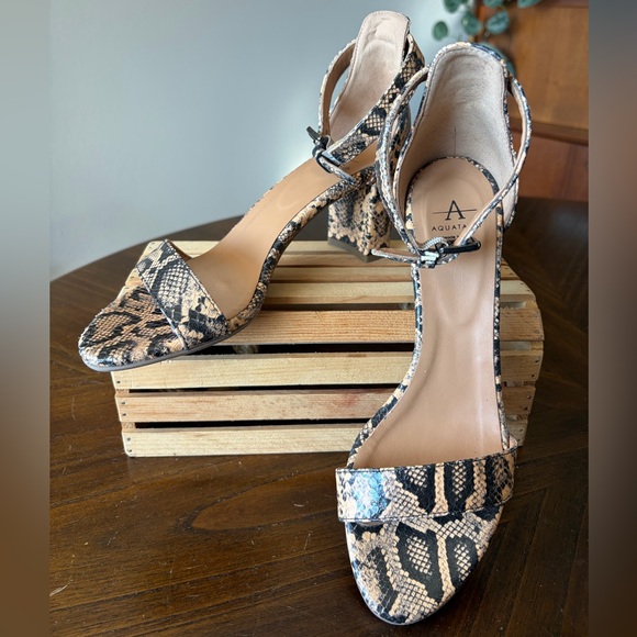 Aquatalia Sadey Caramel & Black Leopard Snakeskin Block Heel Sandal Women’s 7.5